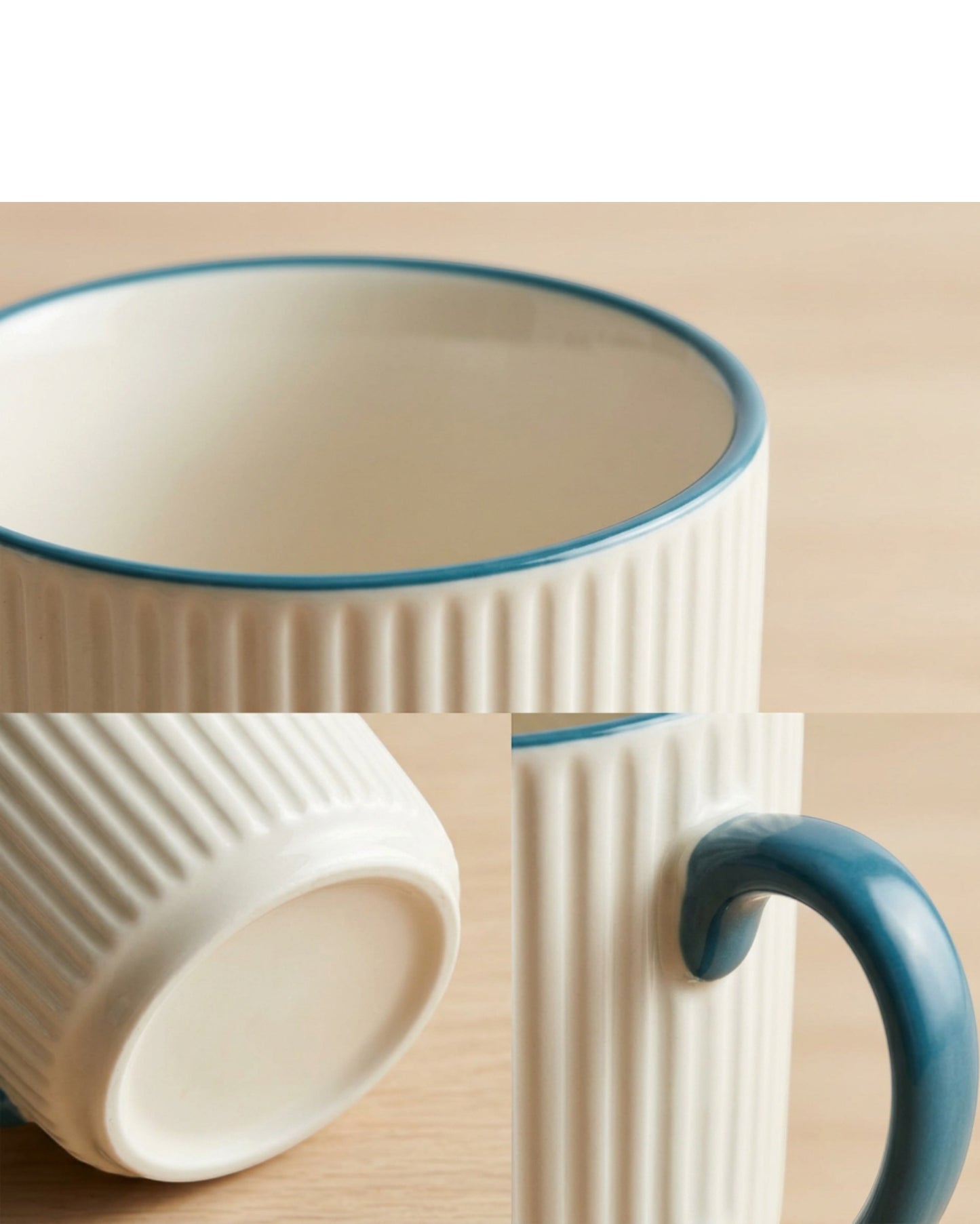 Modha Ribbed Porcelain Mug 420 ml Cream and Teal - Detail view